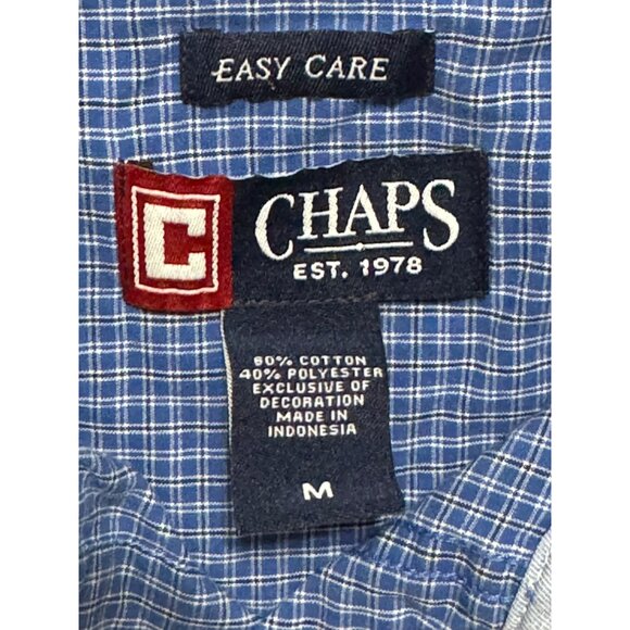 Chaps Mens Blue White Plaid Short Sleeve Button-Down Shirt M Cotton Polyester - Picture 4 of 5